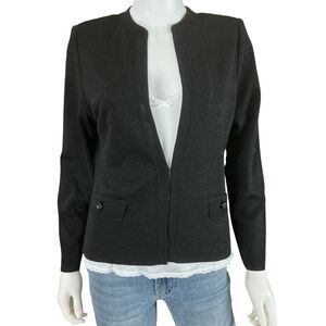Misook Metallic Black Cardigan sz M Petite Sparkly Jeweled Buttons Quiet Luxury